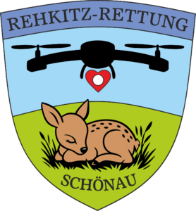 Vereinslogo Drohne mit Herz schwebt über Rehkitz