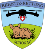 Vereinslogo Drohne mit Herz schwebt über Rehkitz